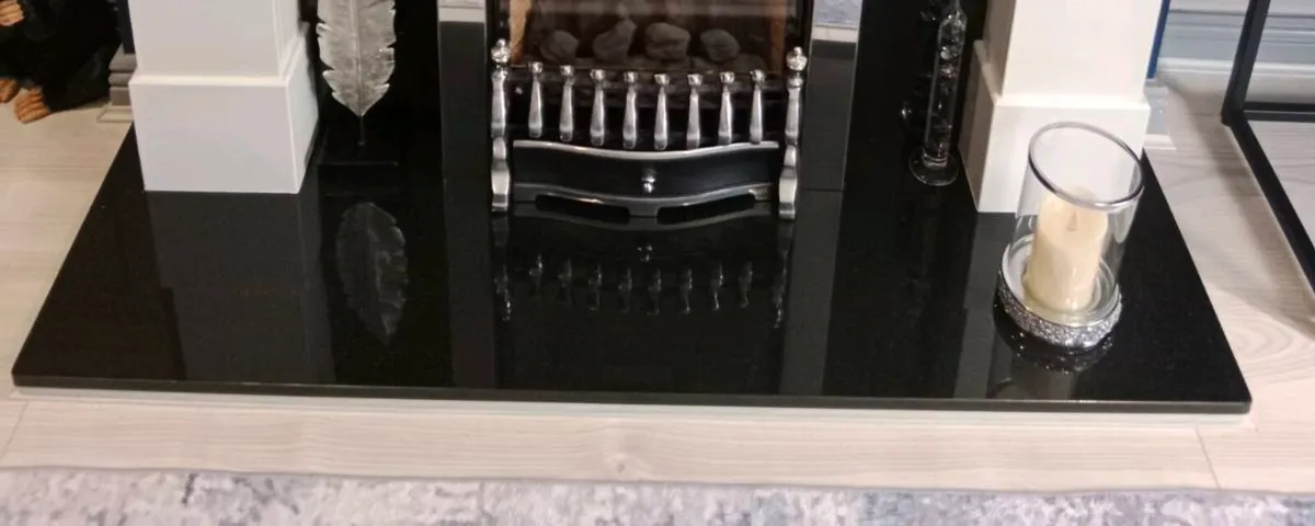 Black granite fireplace insert and hearth - Image 3