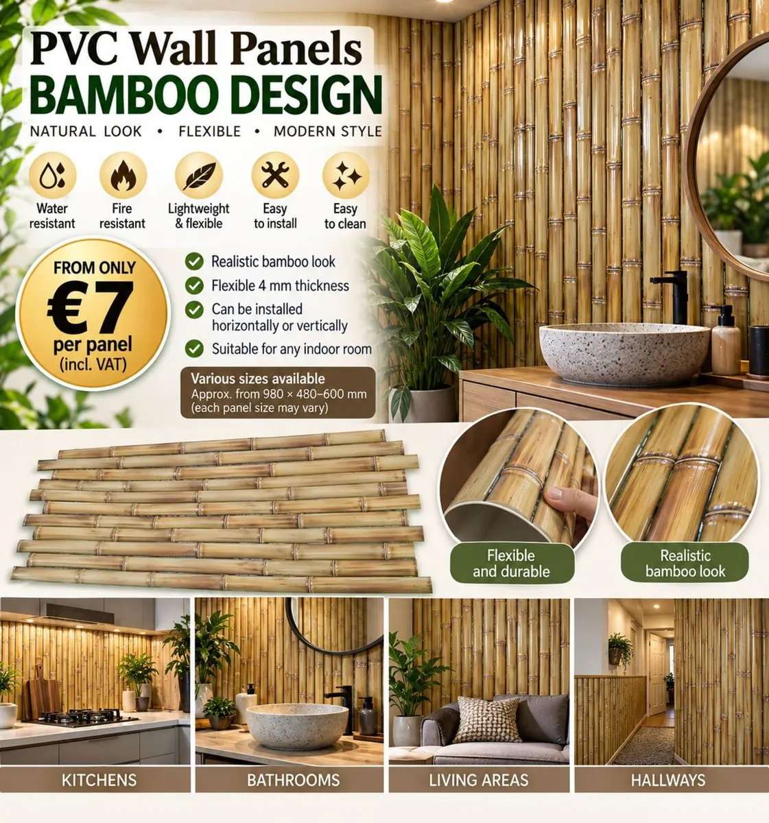 Bamboo Style PVC Wall Panels – Natural & Stylish D - Image 1