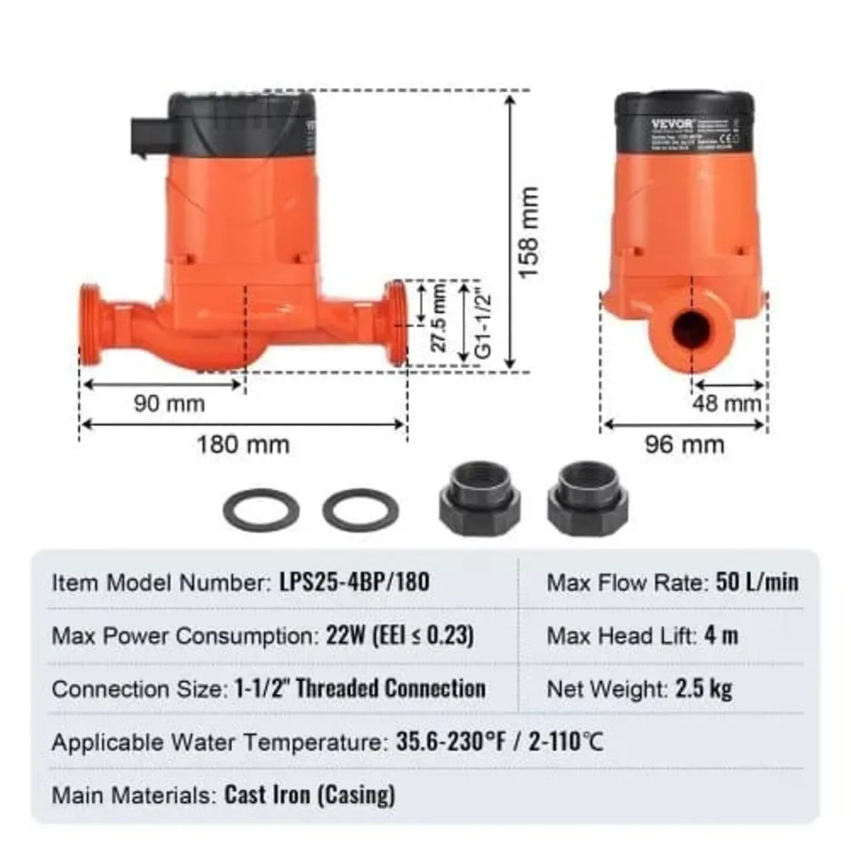 LPS25-4BP-180 Hot Water Recirculating Pump, 220V, - Image 4