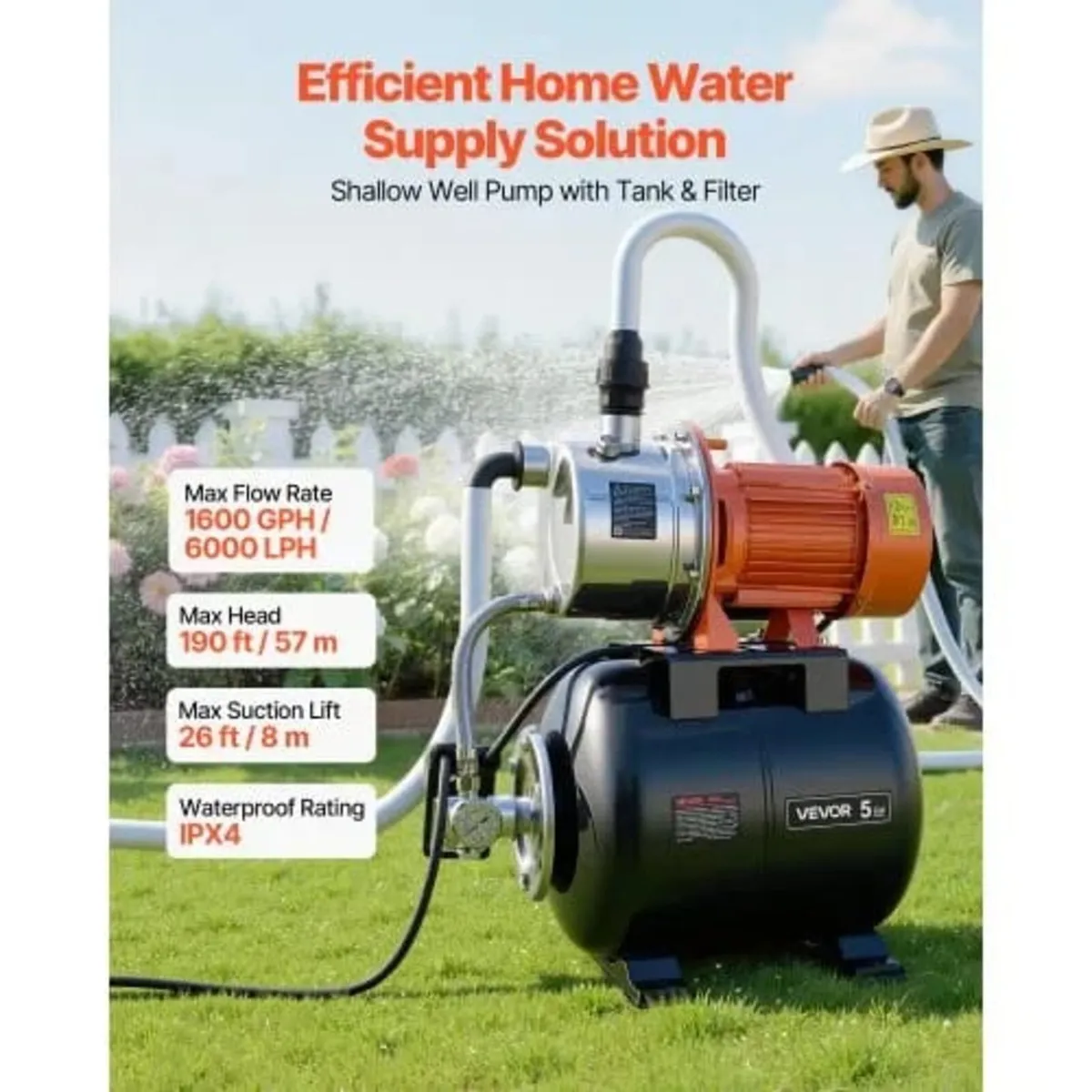 1.6 HP Shallow Well Pump with Pressure Tank, 230V - Image 2