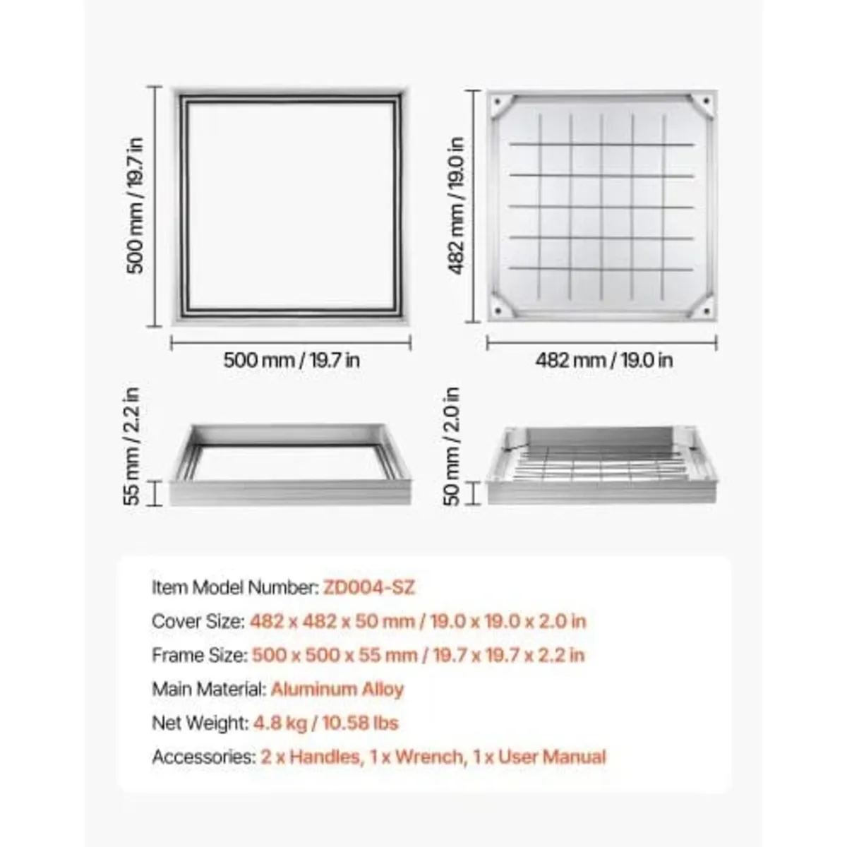 Manhole Cover with Frame, 500 x 500mm Invisible Re - Image 2