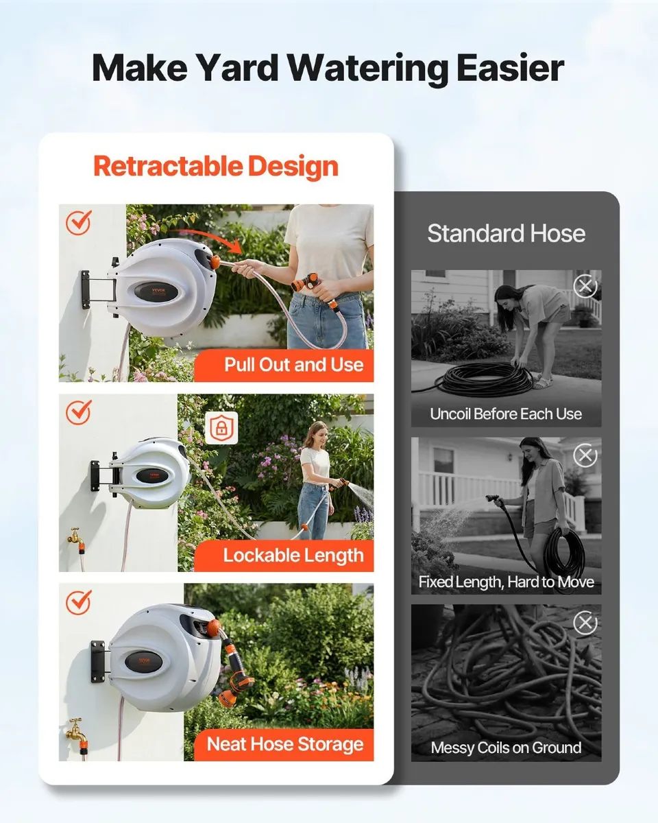 40m Retractable Wall-Mounted Garden Hose Reel - Image 2
