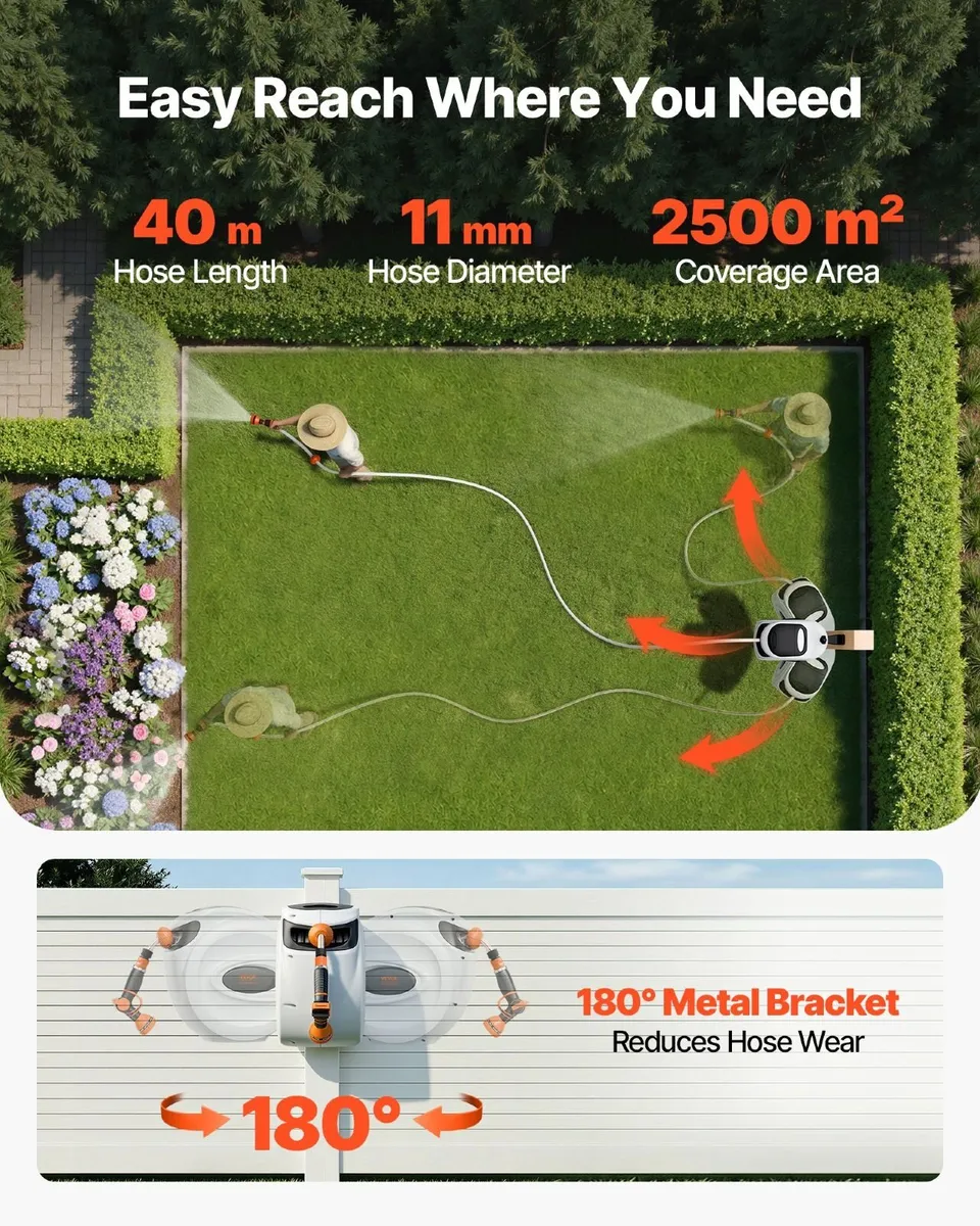 40m Retractable Wall-Mounted Garden Hose Reel - Image 4