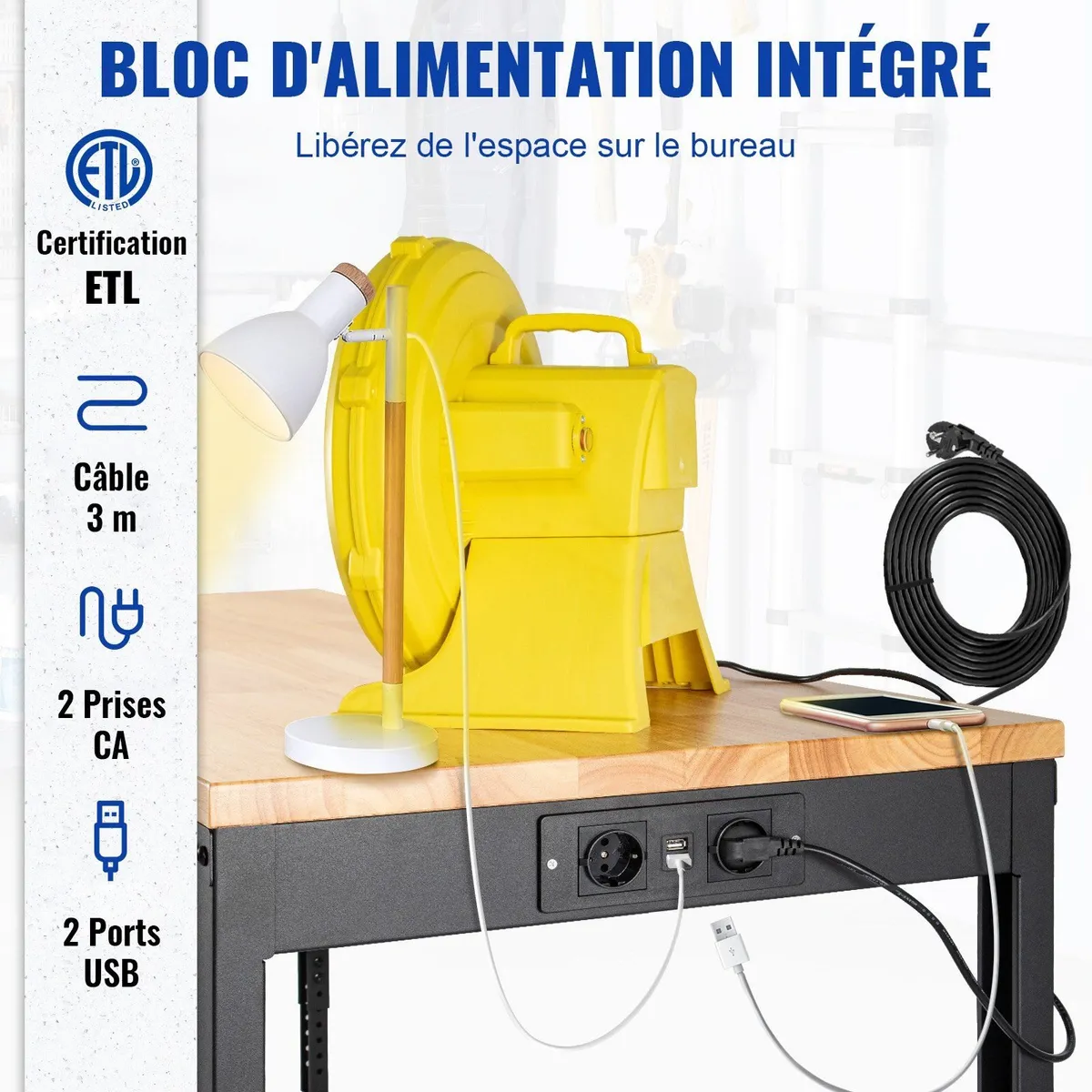 Adjustable Height Workbench 122cm with Casters - Image 4