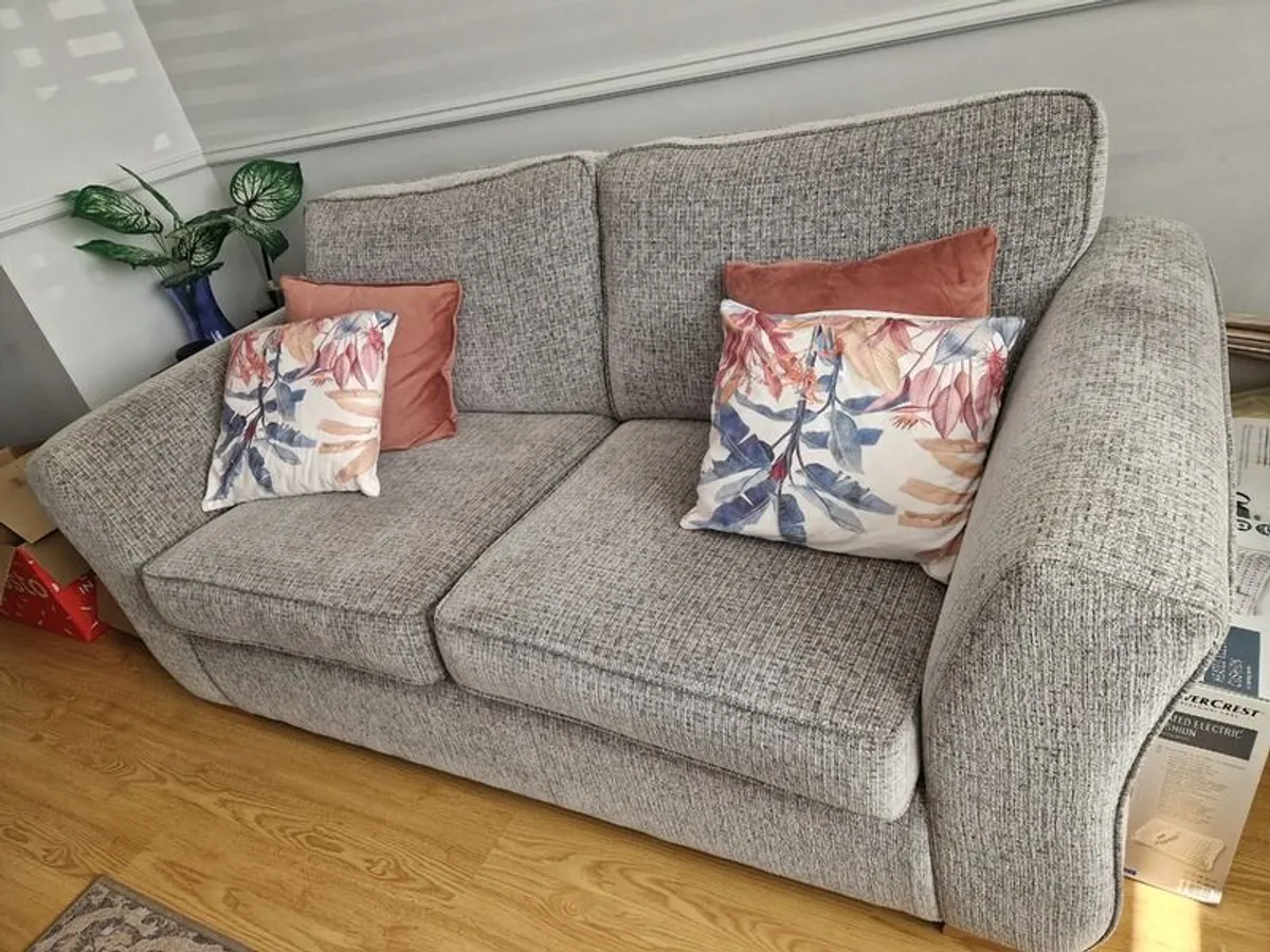 3 Seater Grey Fabric Highback Sofa - Kilronan - Image 1