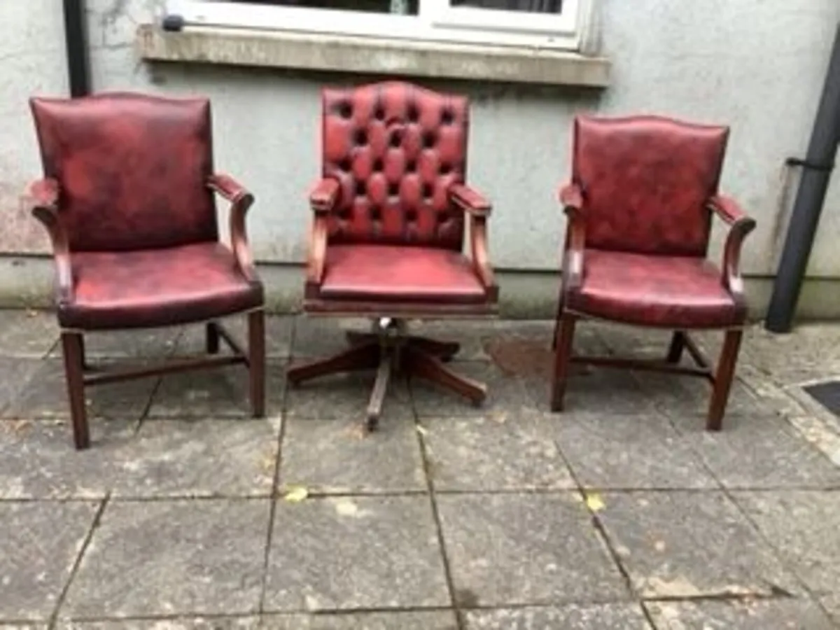 3 Burgundy Leather Armchairs