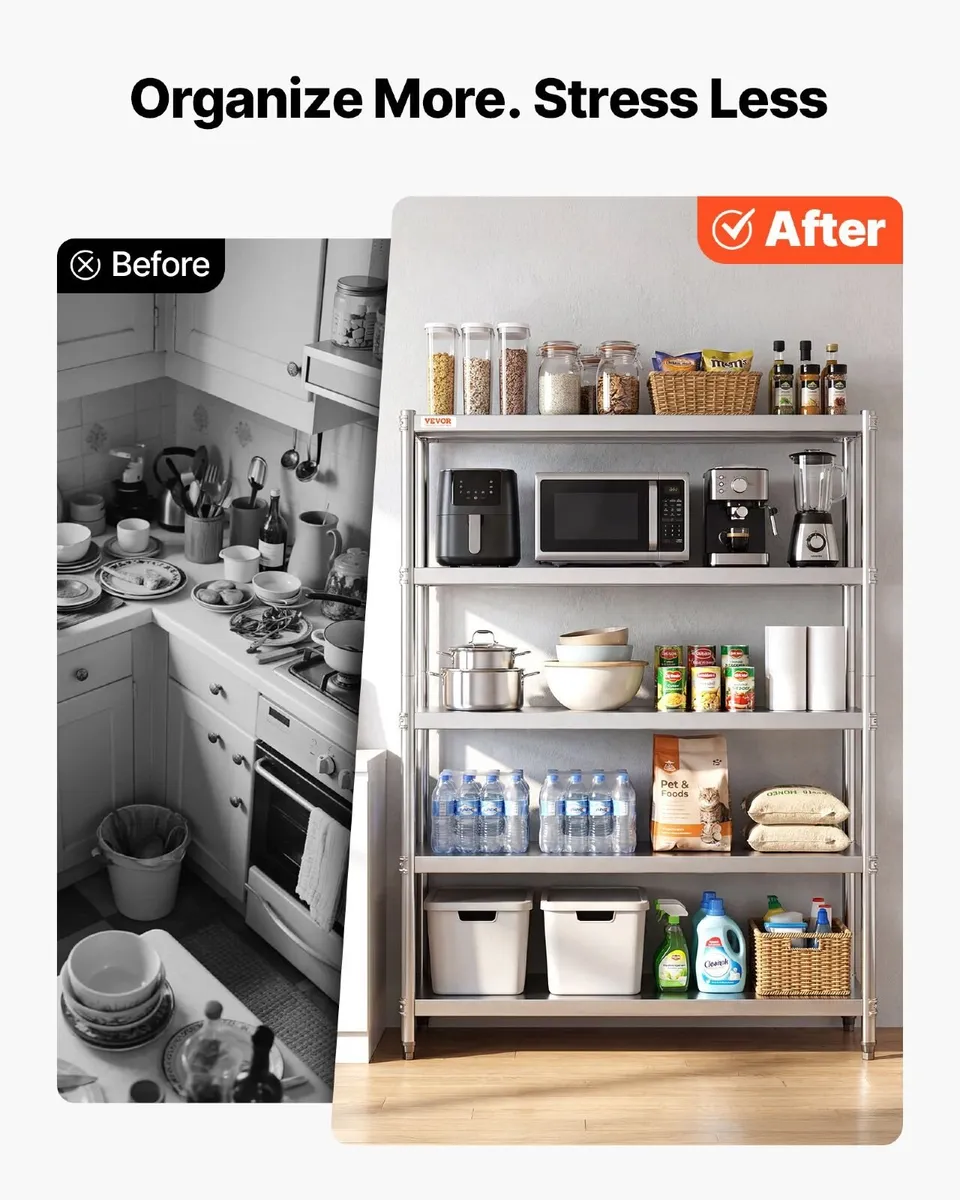 5-Tier Stainless Steel Shelving Unit 48in - Image 2
