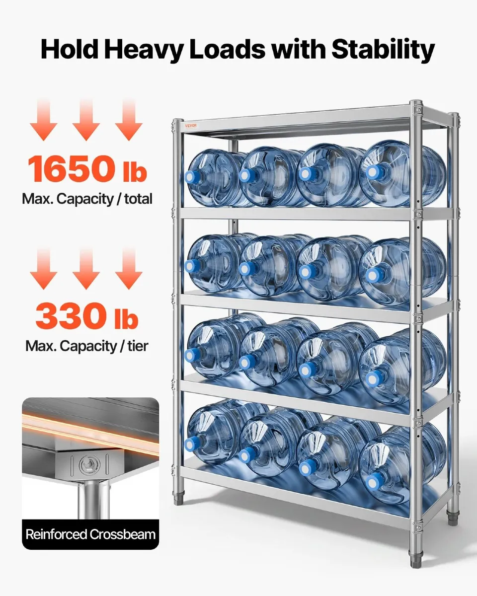 5-Tier Stainless Steel Shelving Unit 48in - Image 3