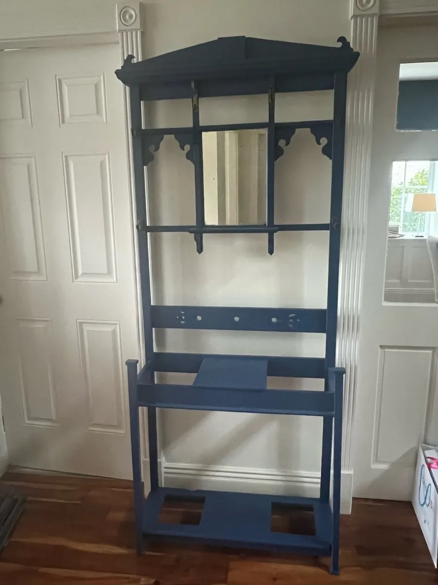 Vintage Style Navy Blue Wooden Hall Stand - Image 1