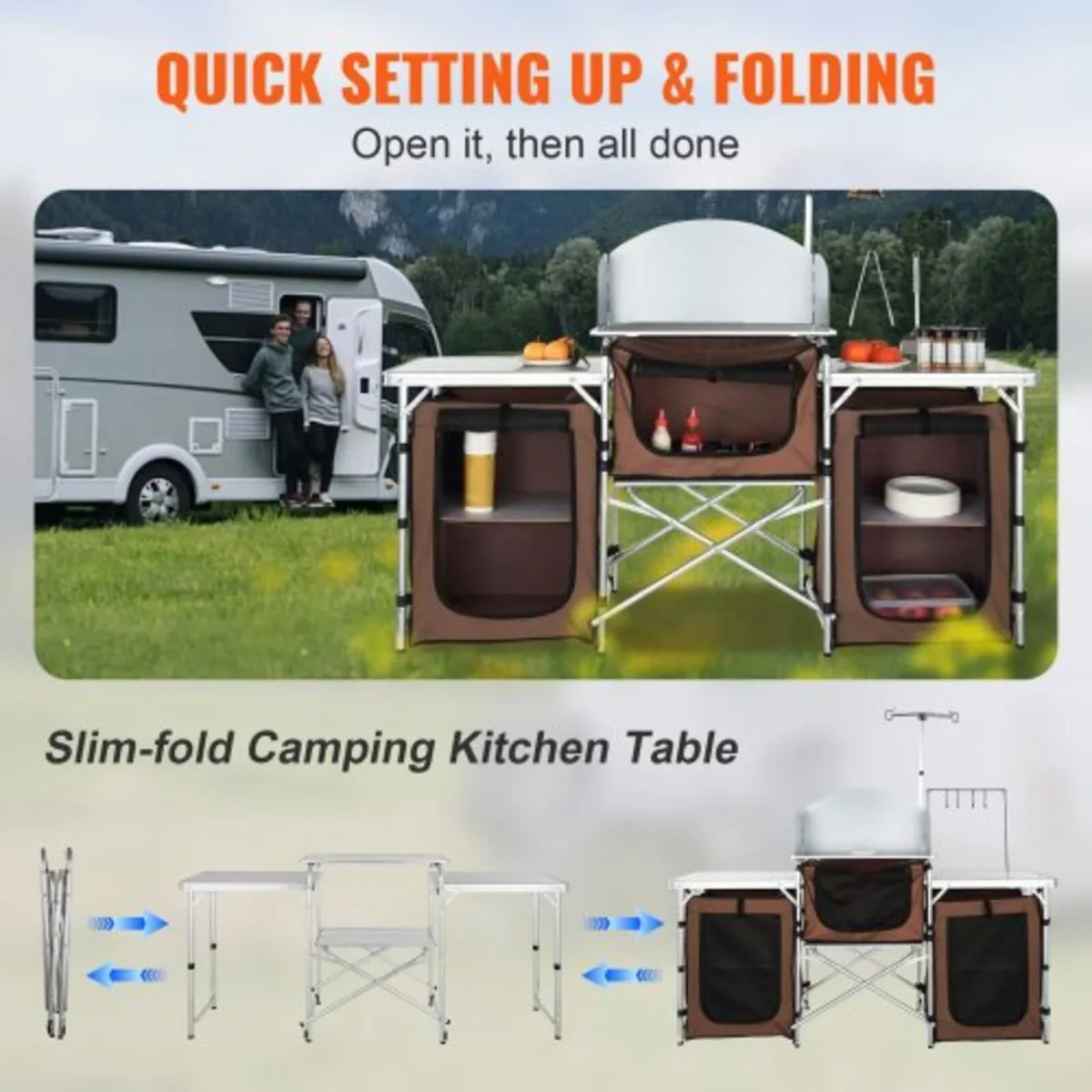 Camping Kitchen Table, Folding Outdoor Cooking Tab - Image 3