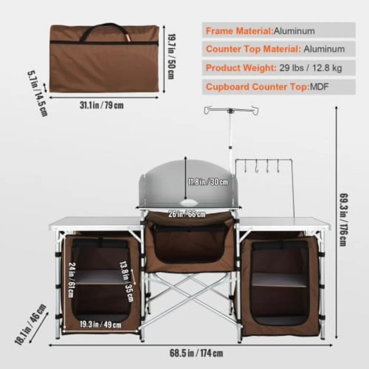 Camping Kitchen Table, Folding Outdoor Cooking Tab - Image 4