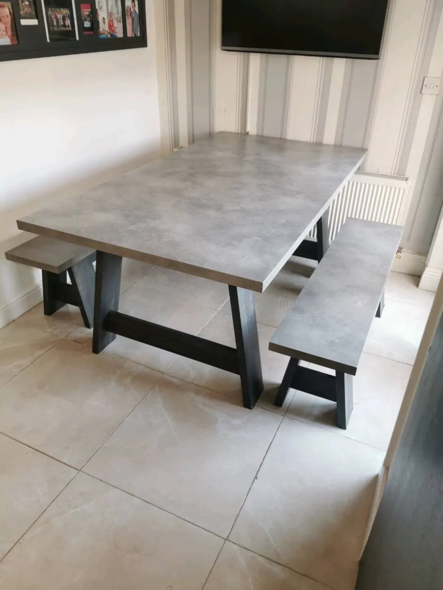Dining Table and 2 matching Benches - Image 1