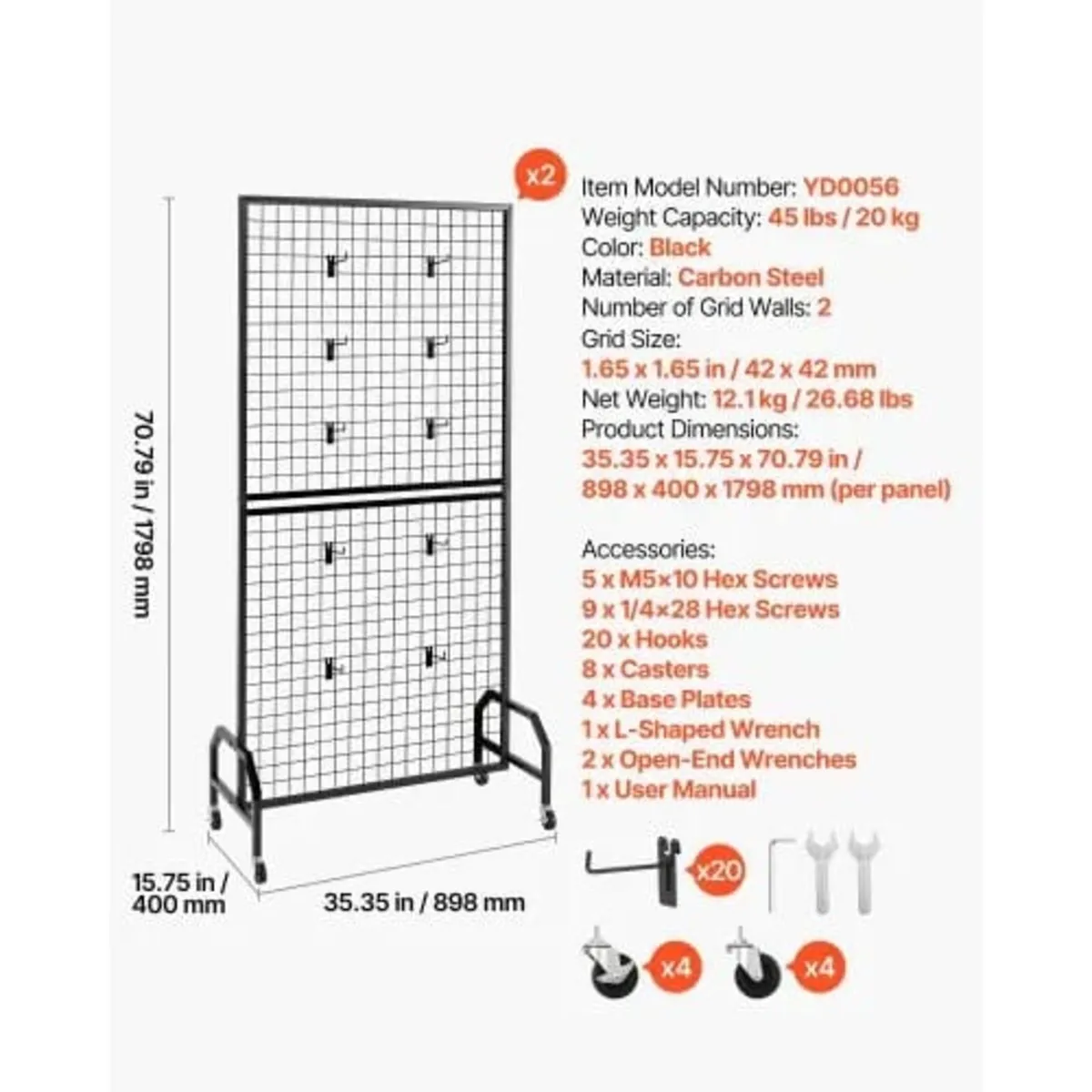 2 Packs Grid Wall Panels, 600 x 1640mm Wire Grid P - Image 4
