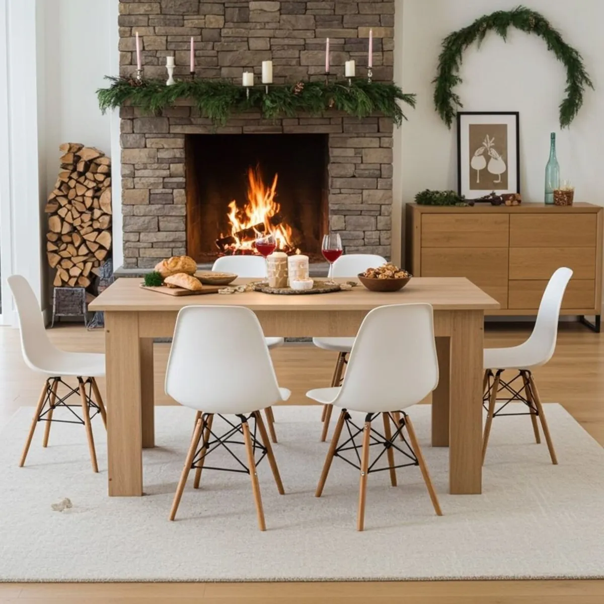 6 Seater Wooden Dining Table Set Nordic Style OaK - Image 1