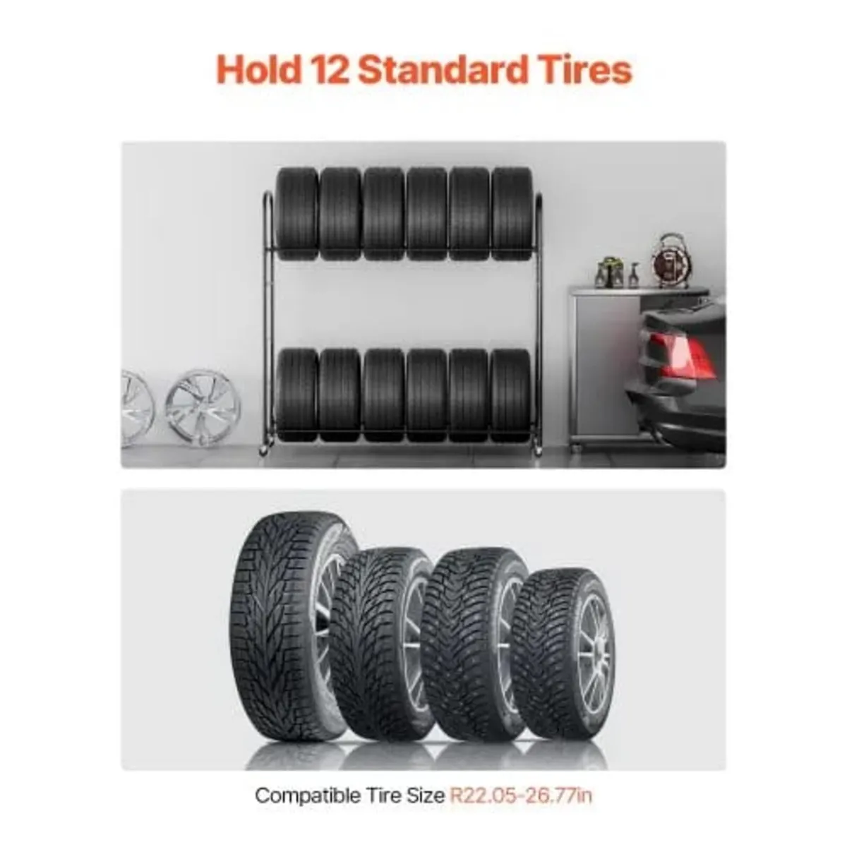 Rolling Tire Storage Rack, 2-Shelf Tire Holder and - Image 2