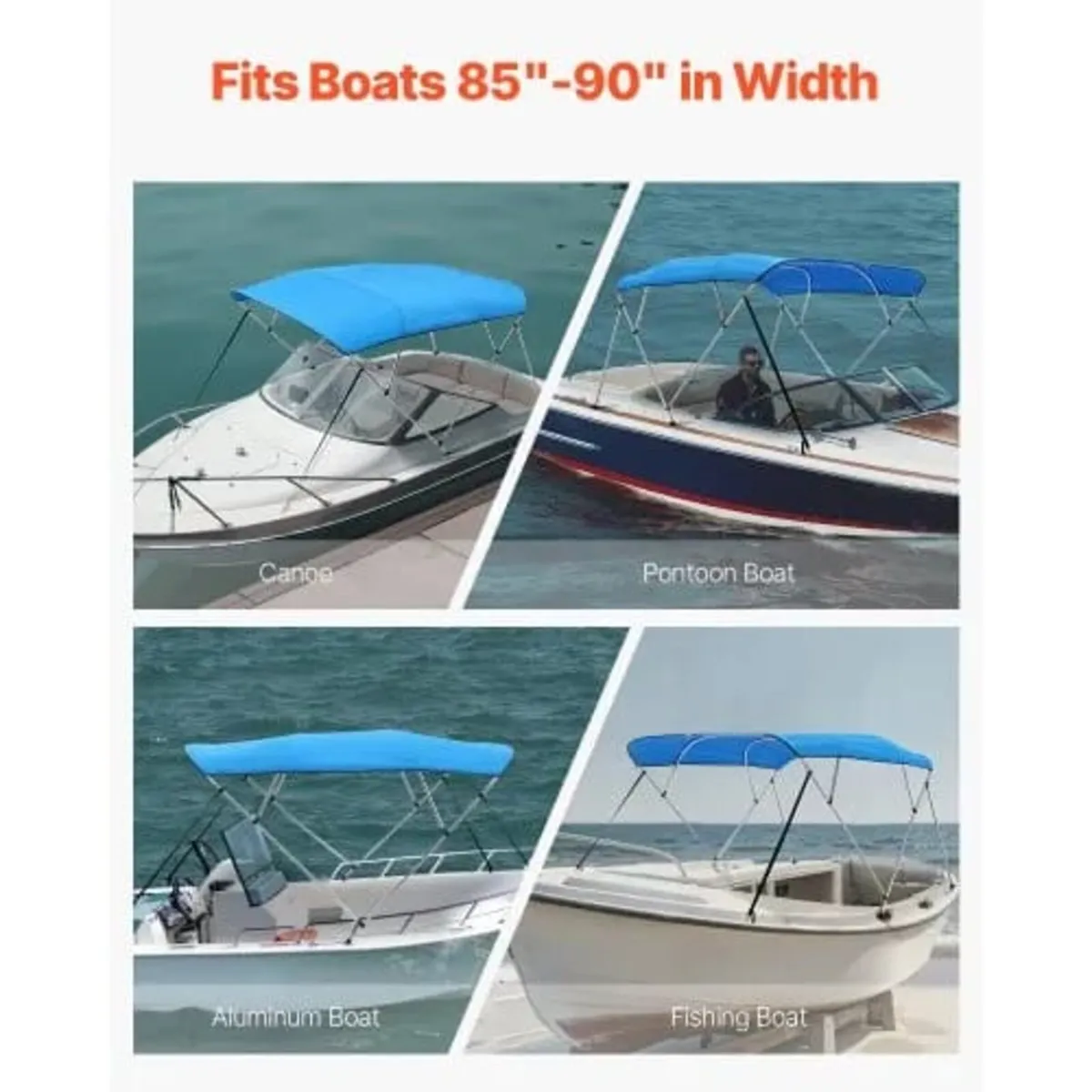 4 Bow Boat Bimini Tops, 600D Polyester Canopy with - Image 4