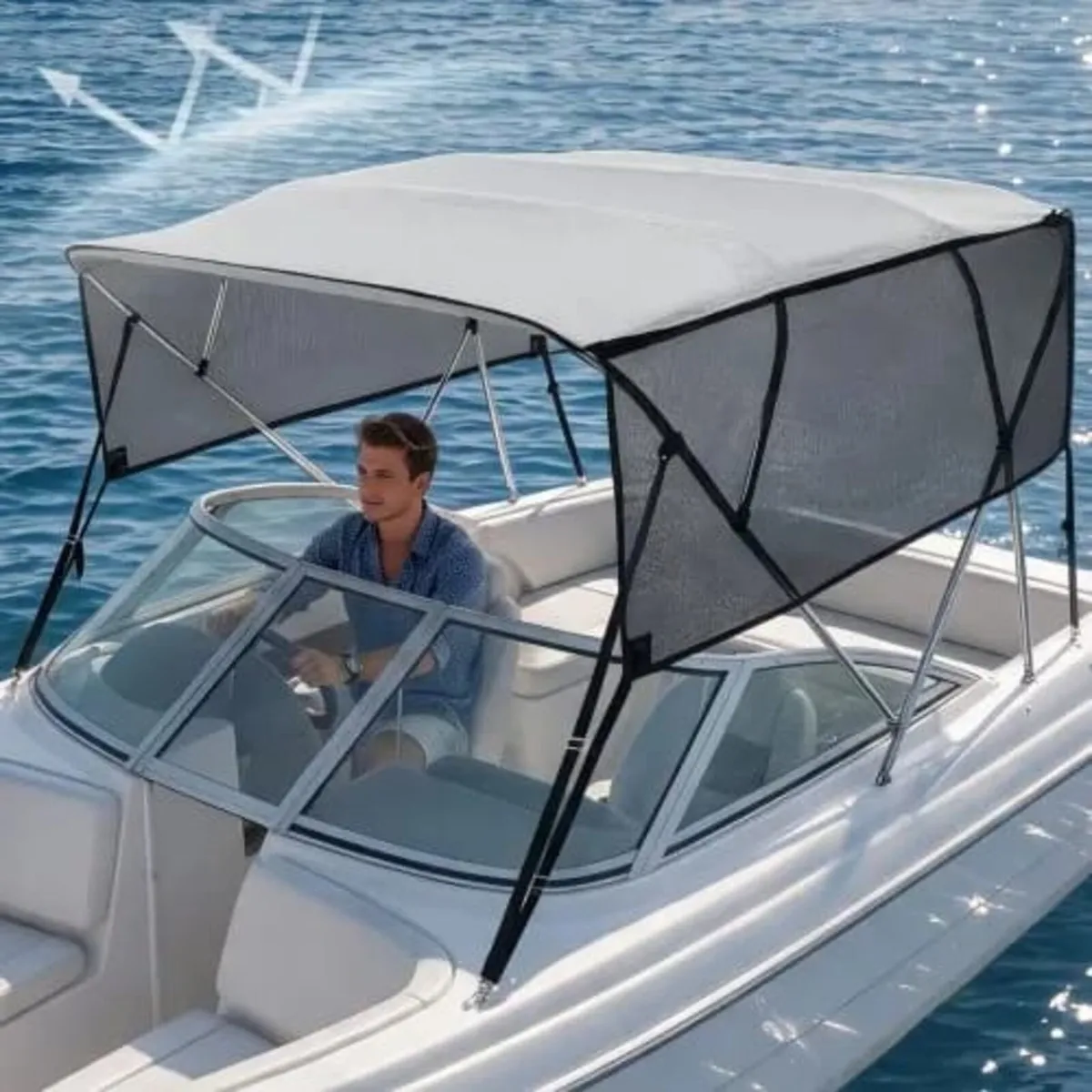 4 Bow Bimini Top Boat Cover, Detachable Mesh Sidew - Image 1