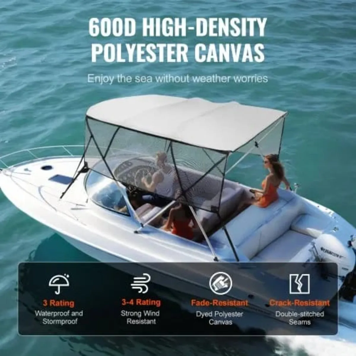 4 Bow Bimini Top Boat Cover, Detachable Mesh Sidew - Image 2