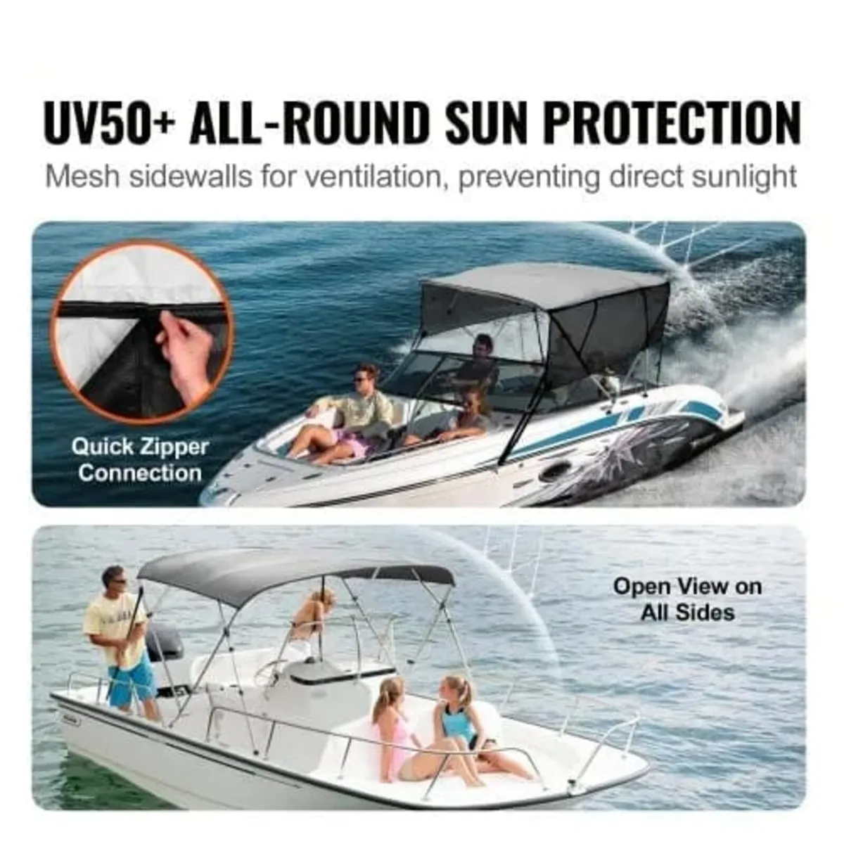 4 Bow Bimini Top Boat Cover, Detachable Mesh Sidew - Image 3