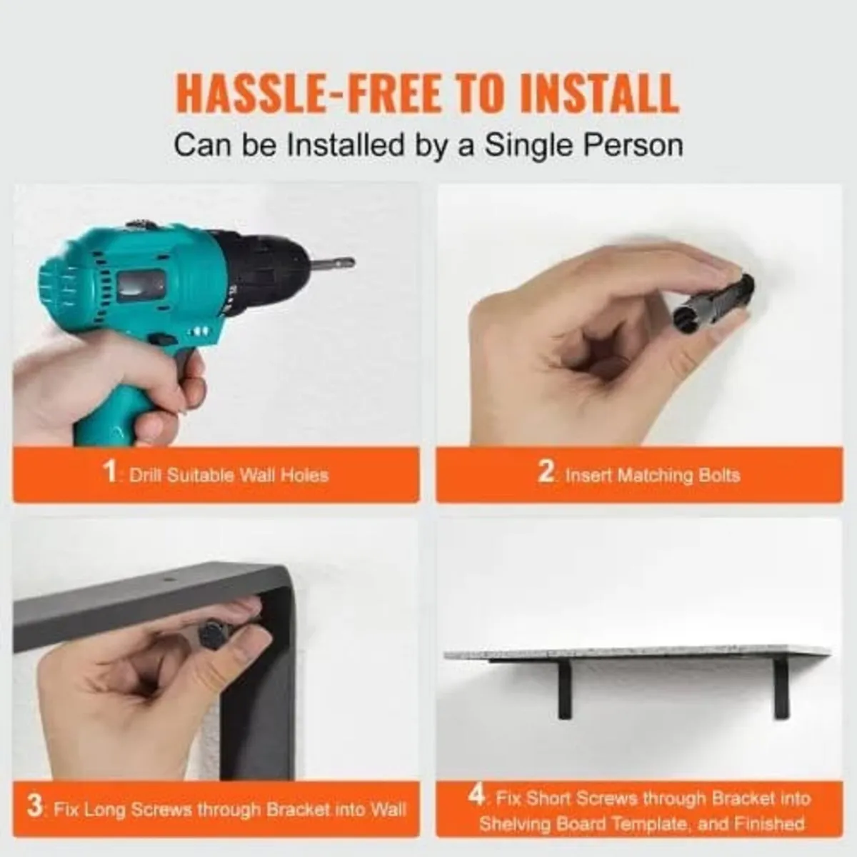 Shelf Bracket, 16 x 6 in 4 Pcs, Heavy Duty Floatin - Image 3