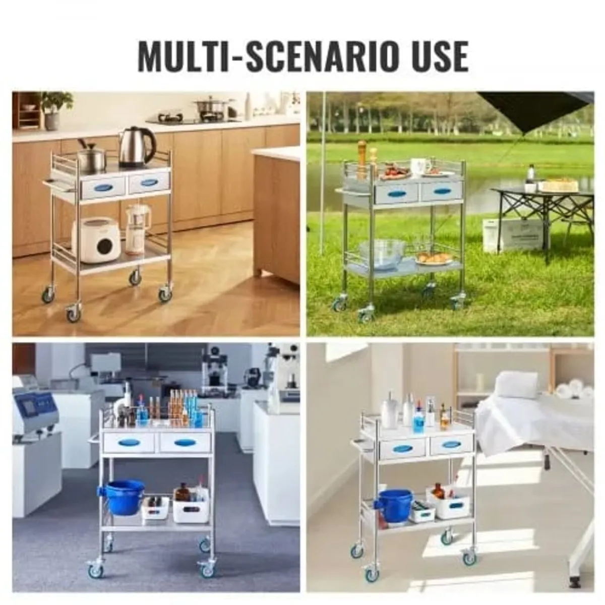 Lab Serving Cart, 2 Layers Stainless Steel Utility - Image 3