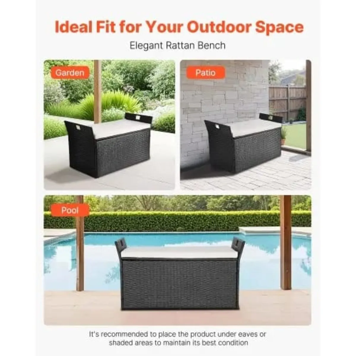 Outdoor Storage Bench, 2-Person PE Rattan Storage - Image 4