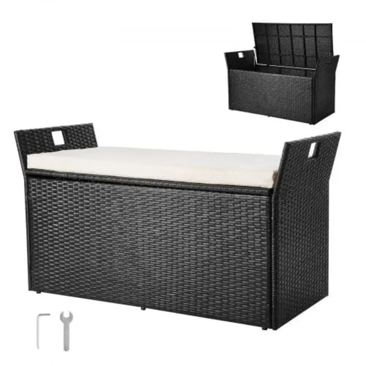 Outdoor Storage Bench, 2-Person PE Rattan Storage - Image 1