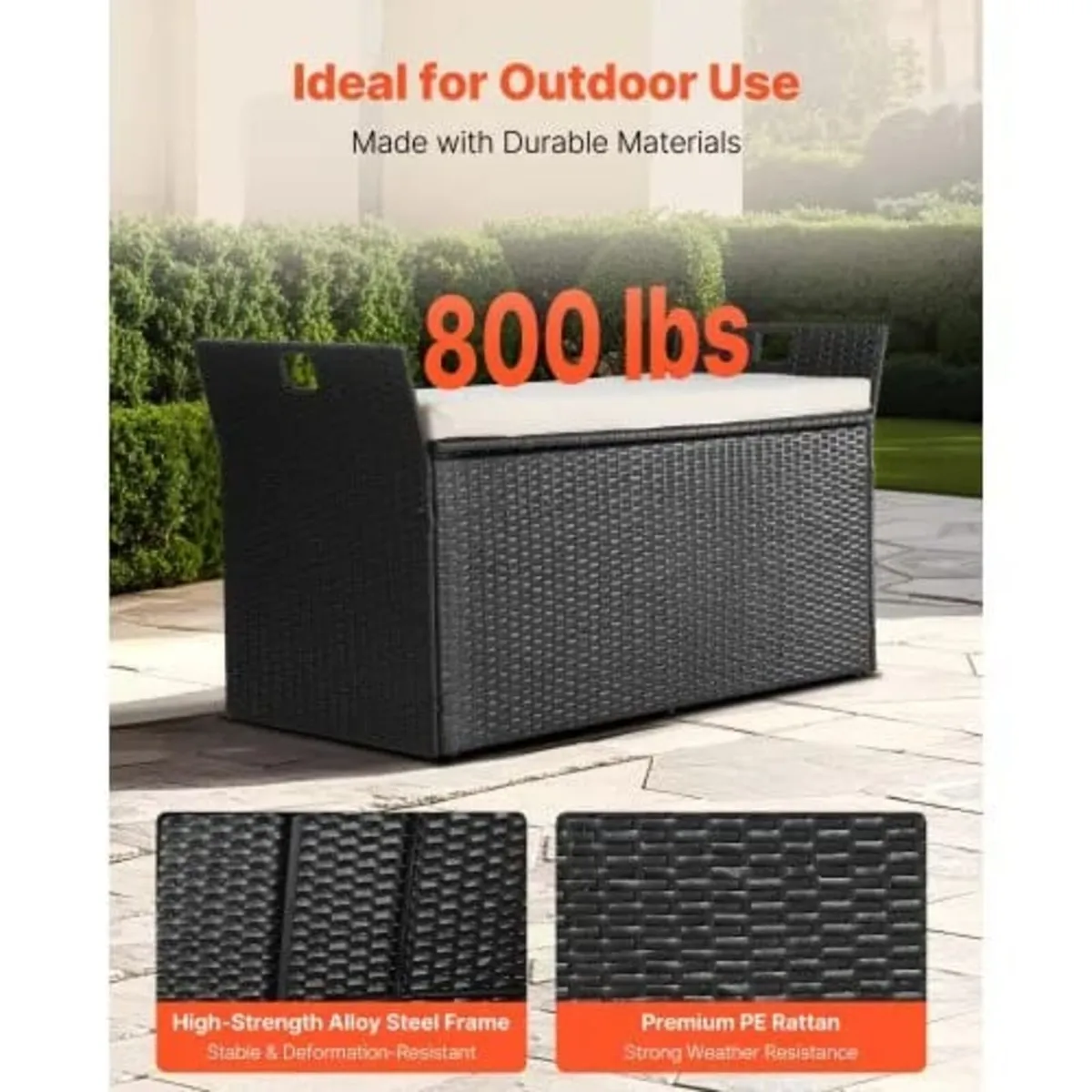 Outdoor Storage Bench, 2-Person PE Rattan Storage - Image 2