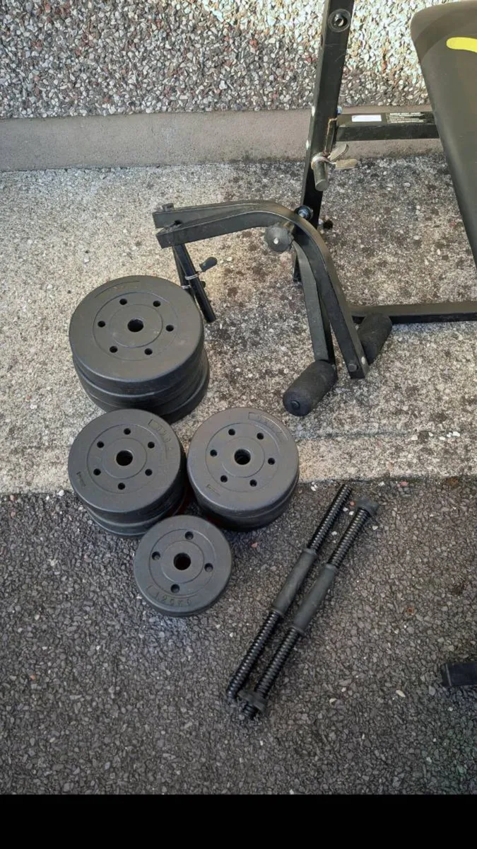 Bench barbell dumbbells and weights - Image 3