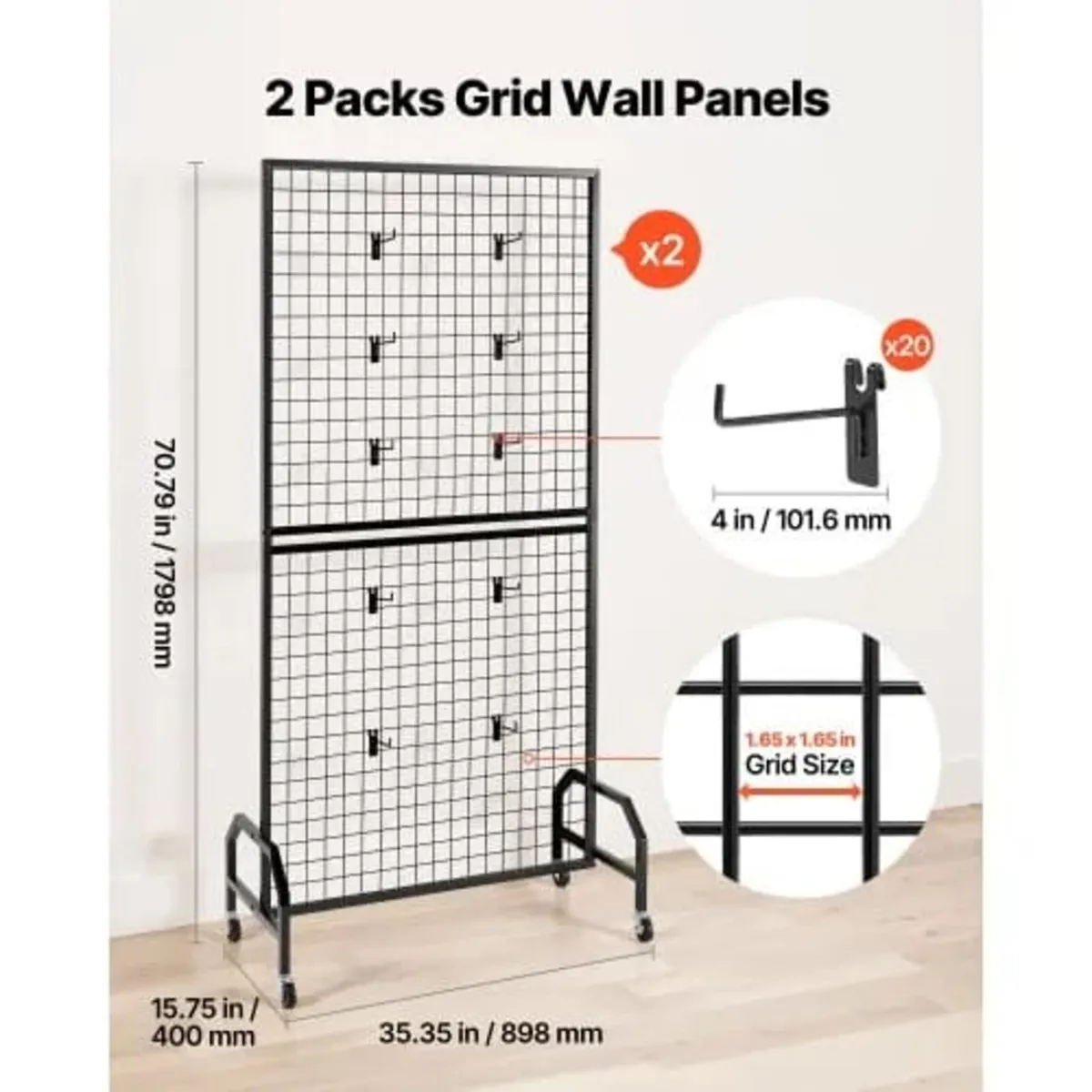 2 Packs Grid Wall Panels, 898 x 1798 mm Wire Grid - Image 3