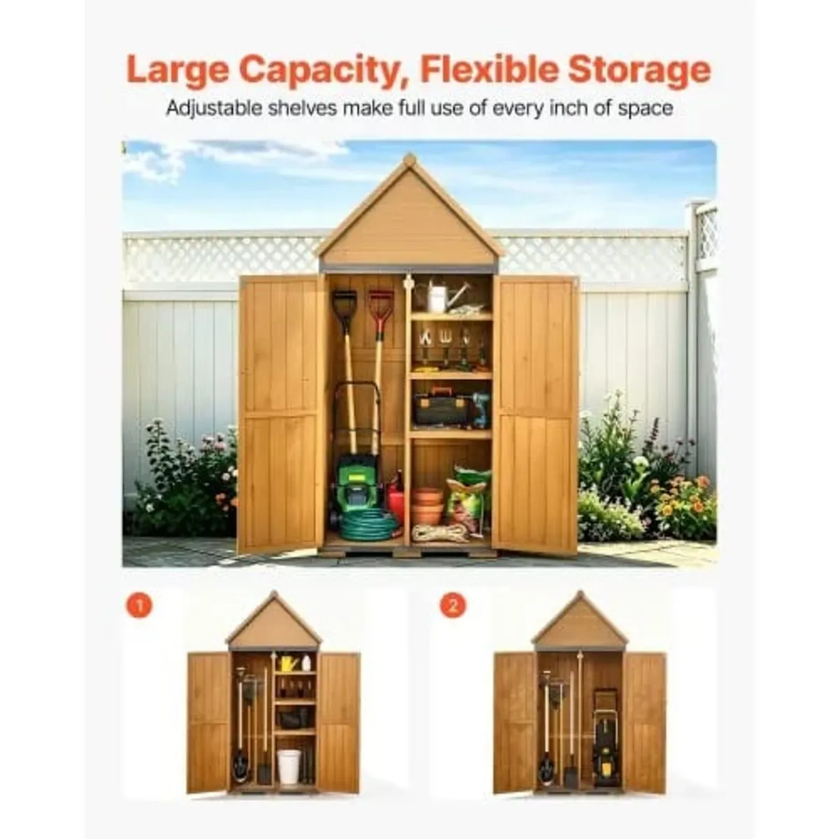 Outdoor Storage Shed, 76 x 170 cm Wood & Metal Gar - Image 3