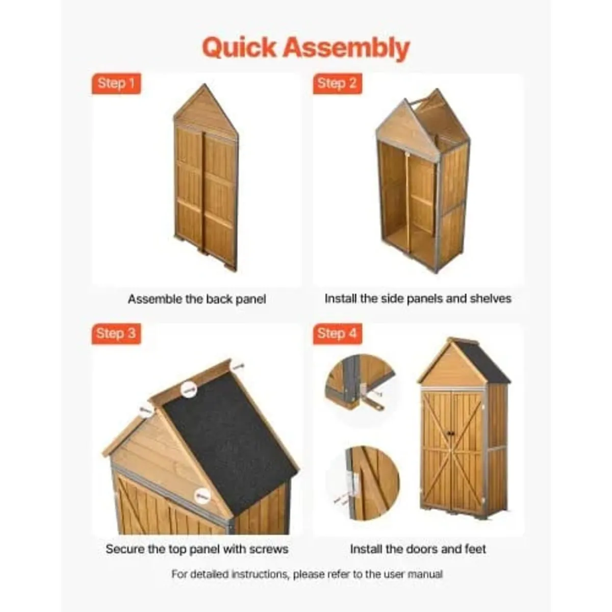 Outdoor Storage Shed, 76 x 170 cm Wood & Metal Gar - Image 4