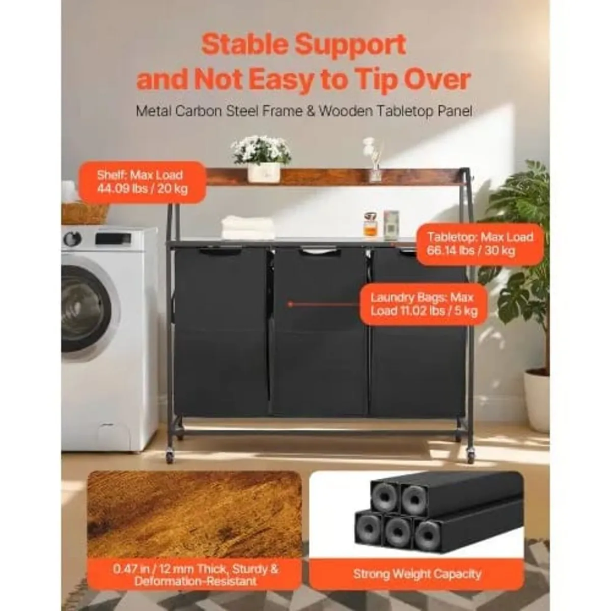 2 Tiers Laundry Sorter, Tall Laundry Hamper with M - Image 3