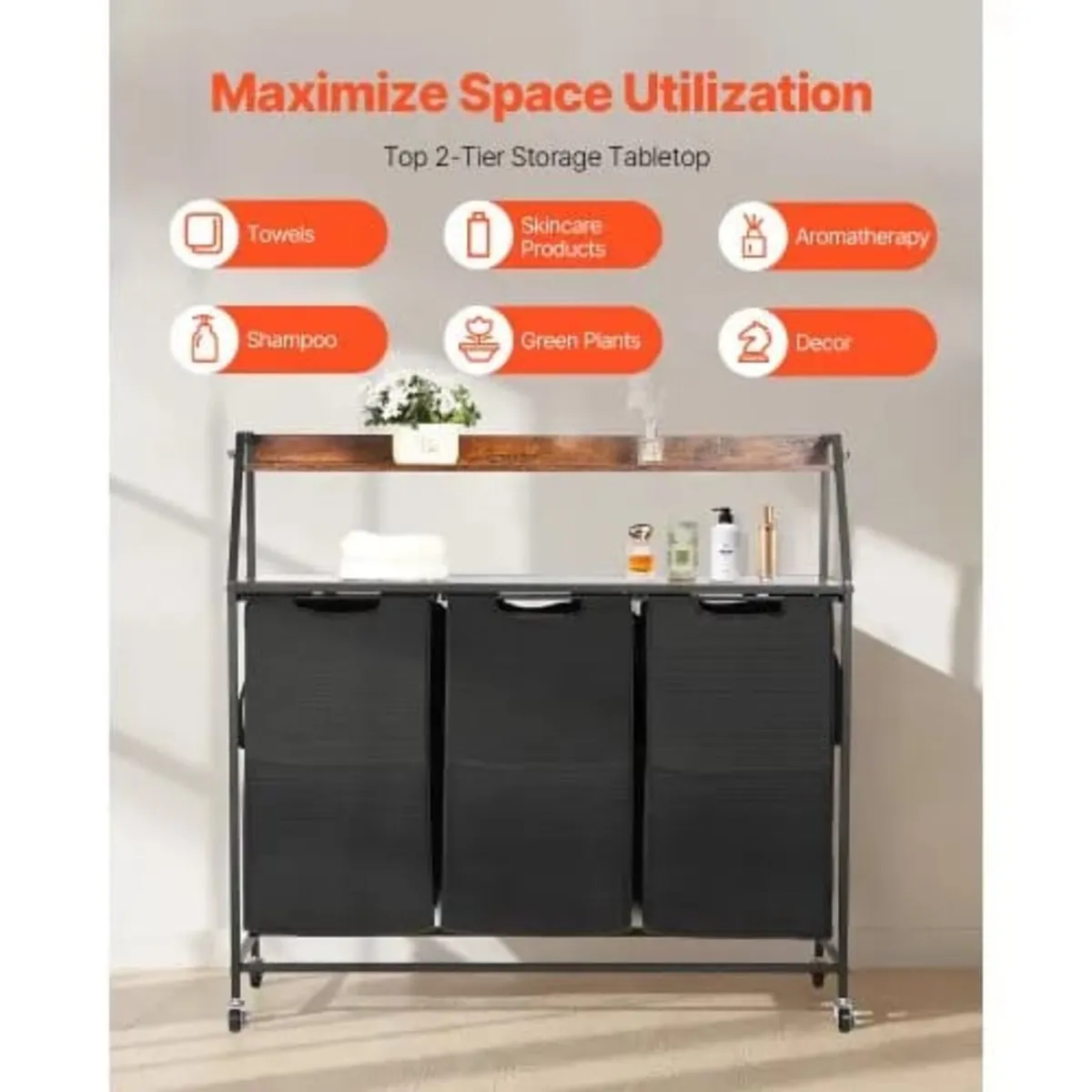 2 Tiers Laundry Sorter, Tall Laundry Hamper with M - Image 4