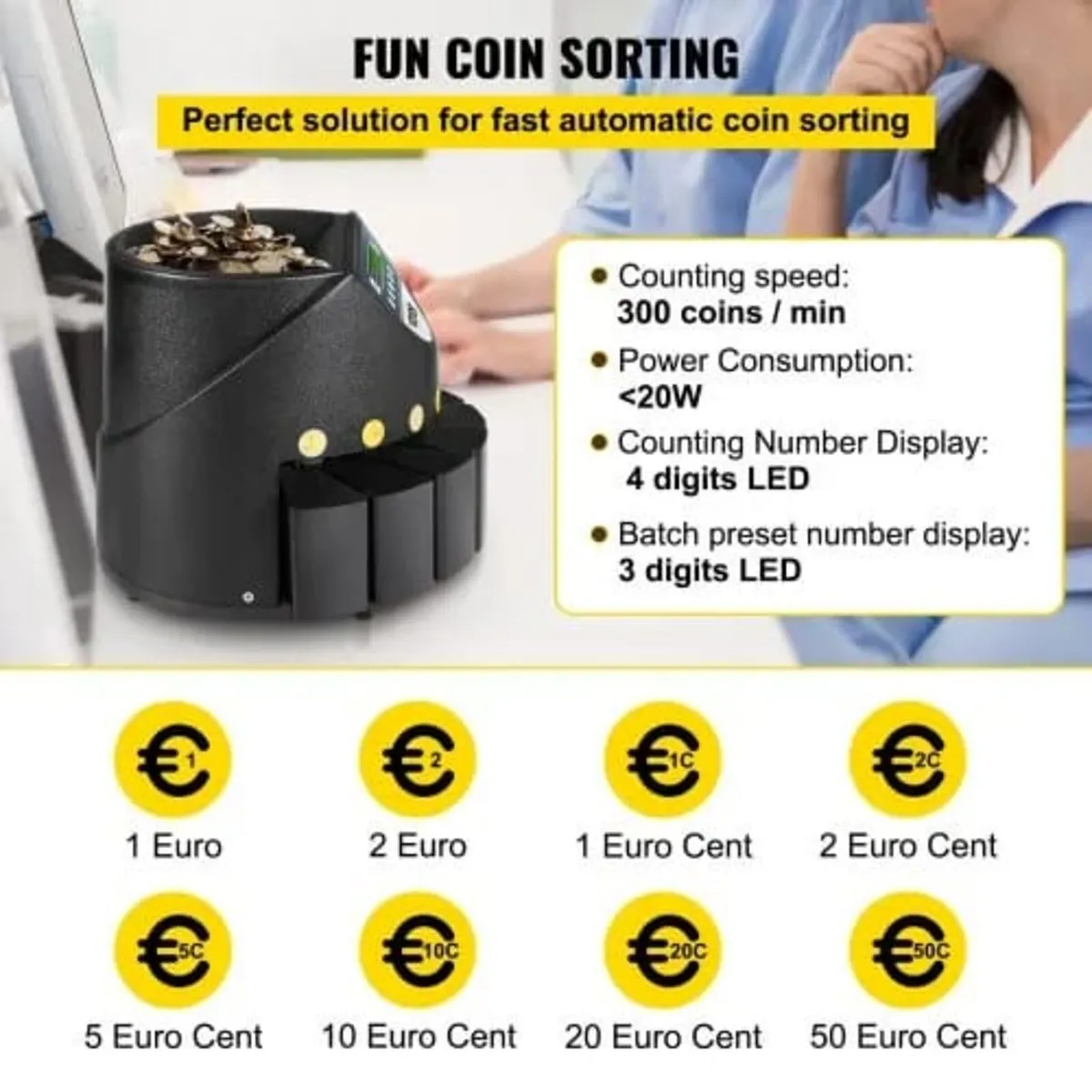 Euro Coin Counter Sorter 500-1000 Coins Electronic - Image 2