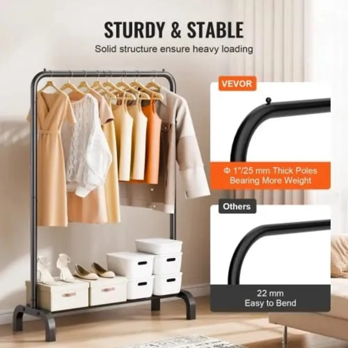 Clothes Rack, Heavy Duty Clothing Garment Rack wit - Image 4
