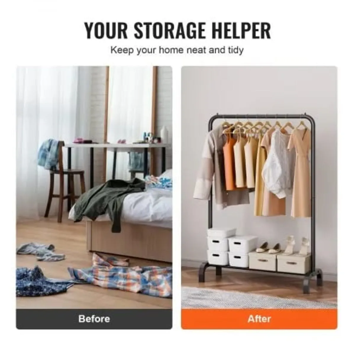 Clothes Rack, Heavy Duty Clothing Garment Rack wit - Image 3