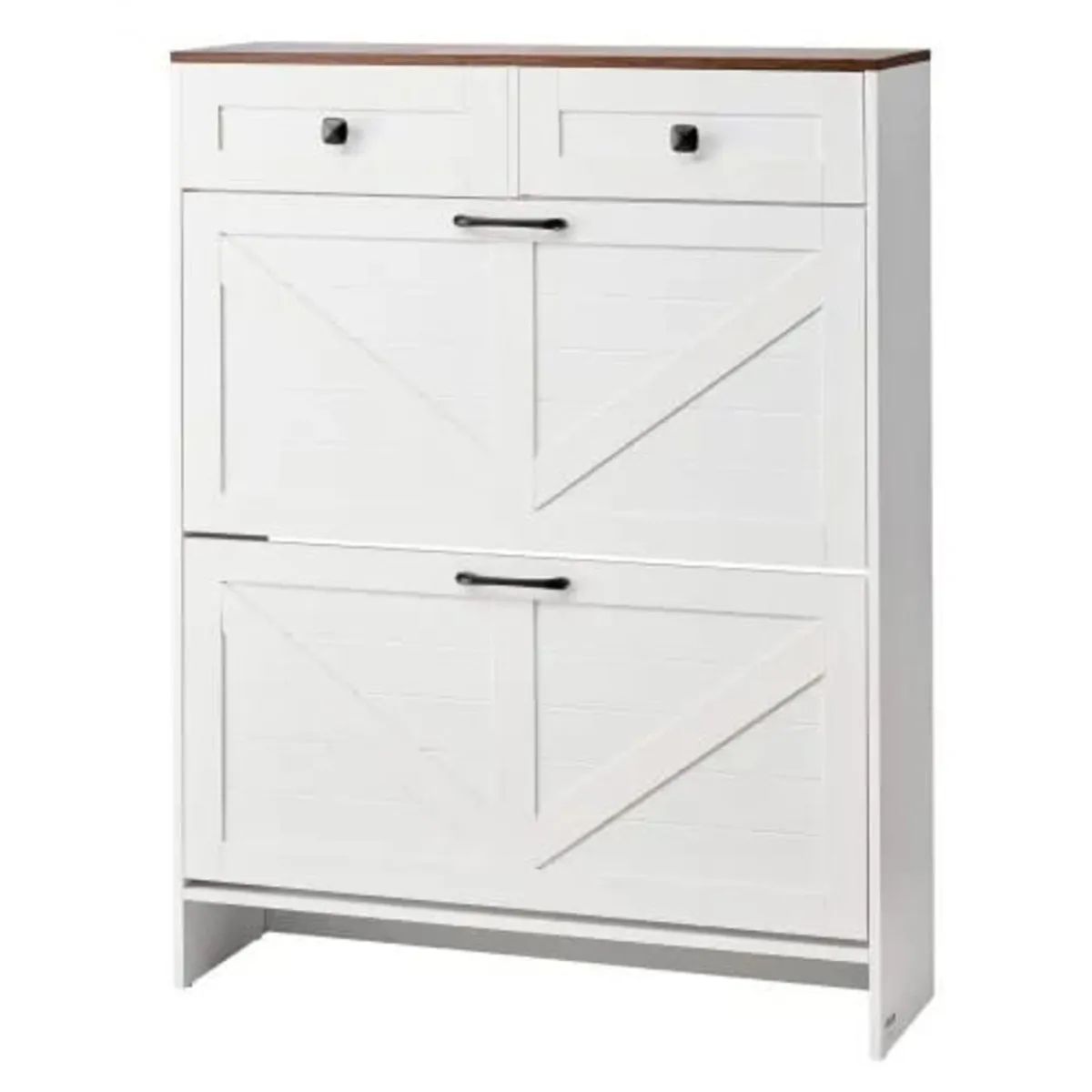 Shoe Cabinet with 2 Flip Drawers, Farmhouse Shoes - Image 1