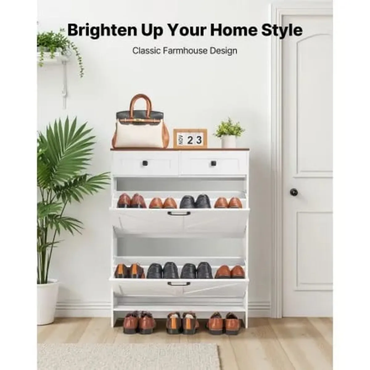 Shoe Cabinet with 2 Flip Drawers, Farmhouse Shoes - Image 3