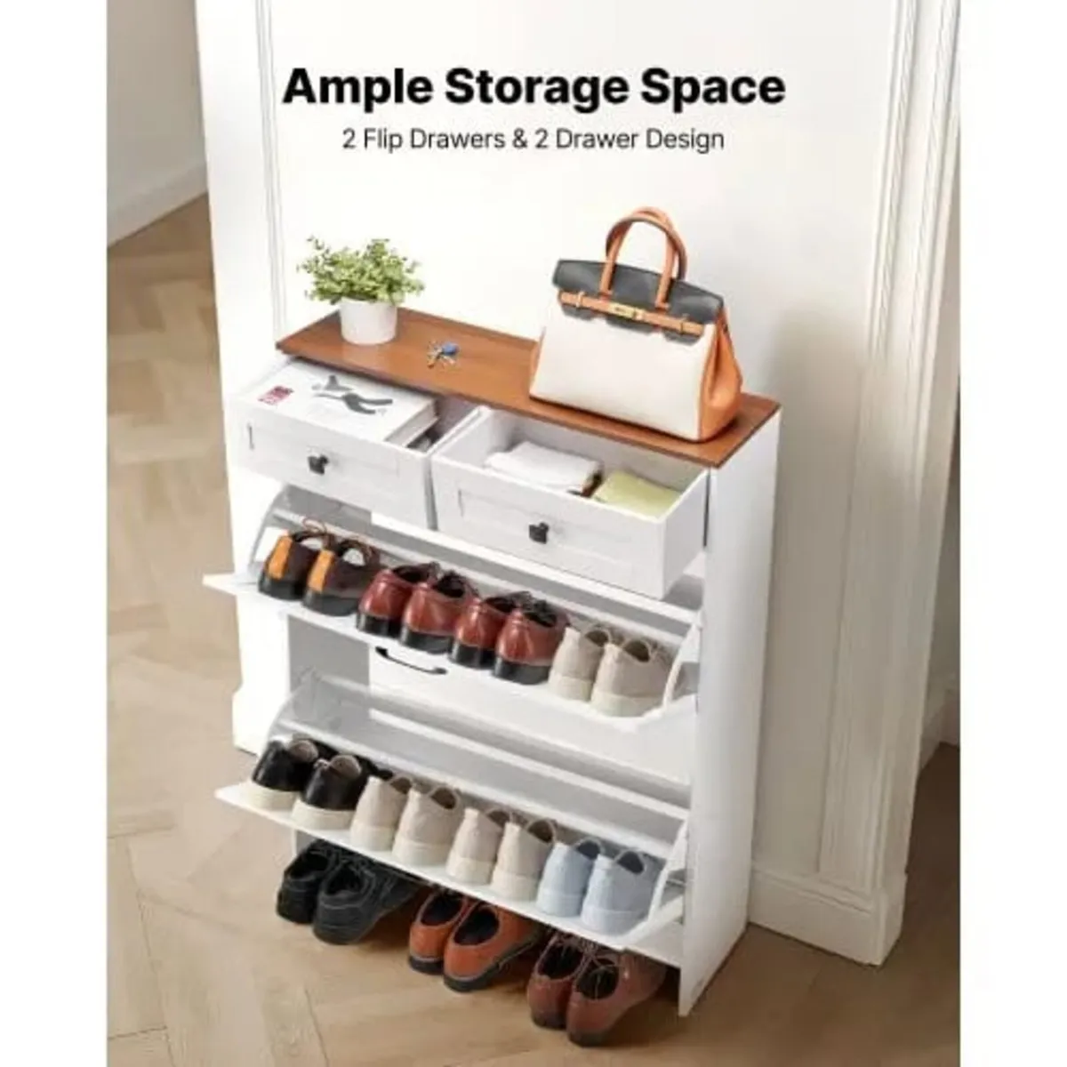 Shoe Cabinet with 2 Flip Drawers, Farmhouse Shoes - Image 2
