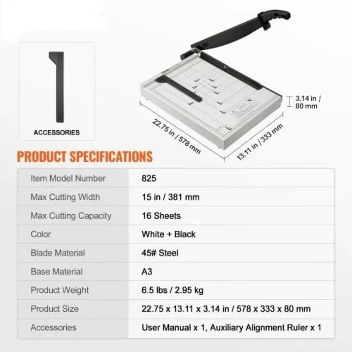 Paper Cutter, Guillotine Trimmer, 38.1 cm Cut Leng - Image 3