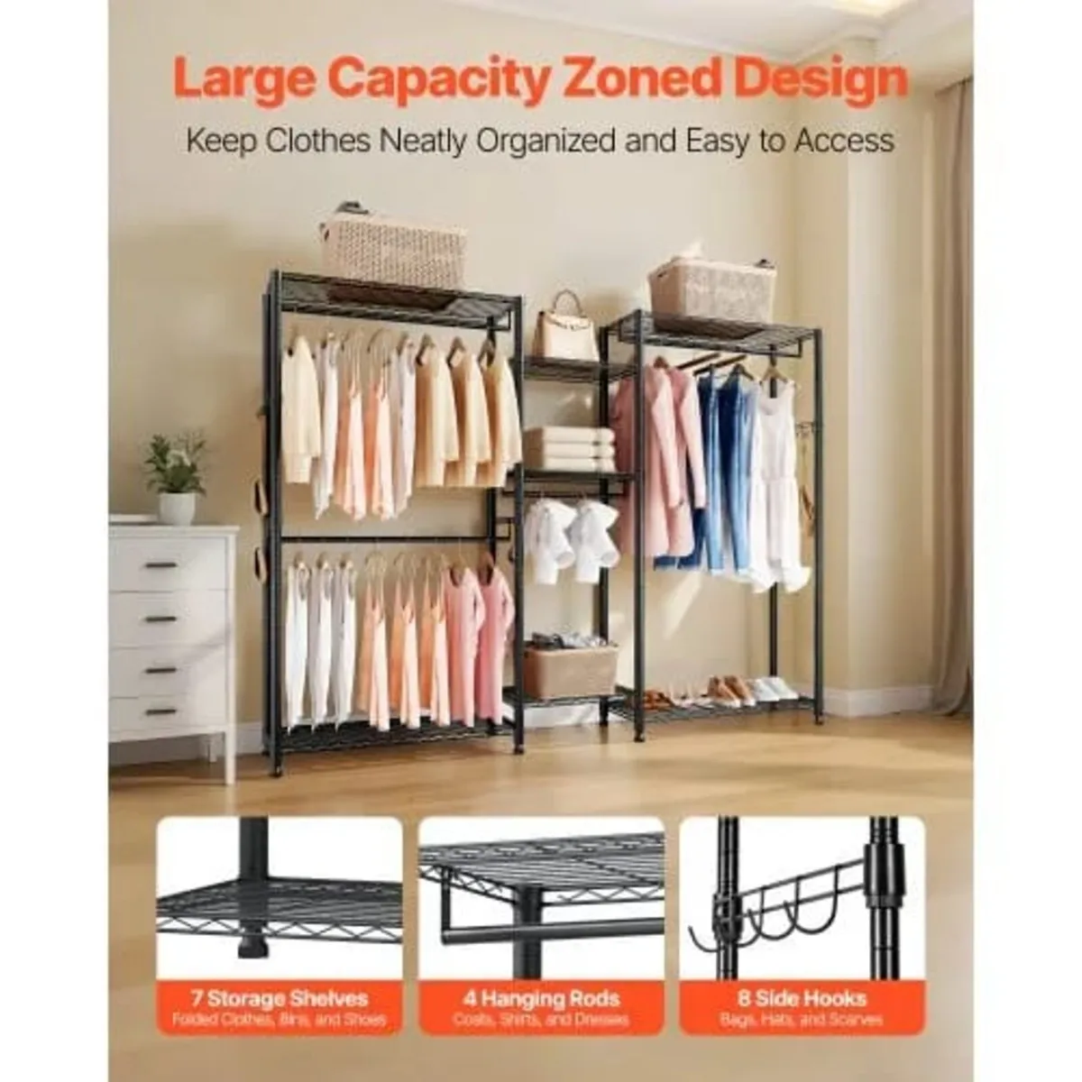 Clothing Garment Rack, Heavy Duty Closet Wardrobe, - Image 3