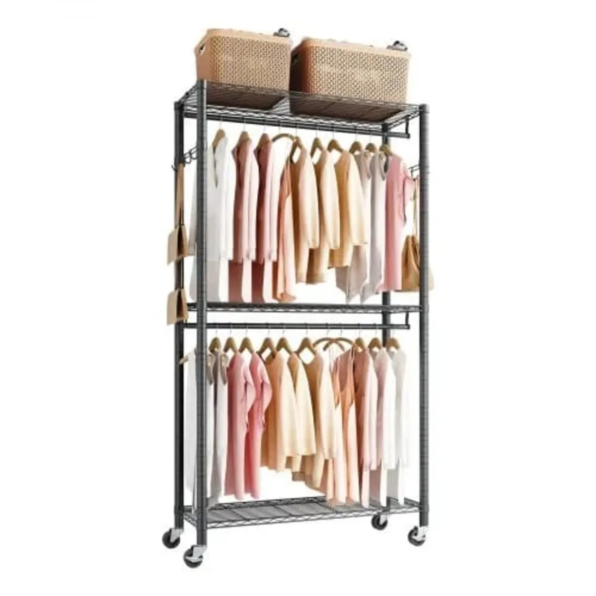 Rolling Clothes Rack, Heavy Duty Clothing Garment - Image 1
