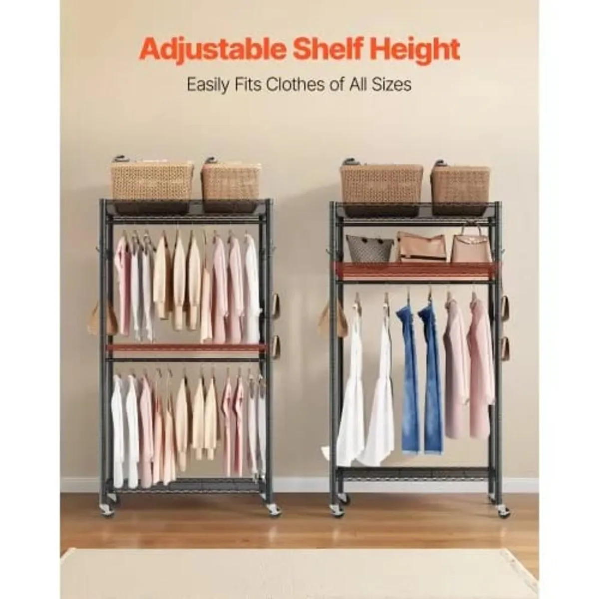 Rolling Clothes Rack, Heavy Duty Clothing Garment - Image 2