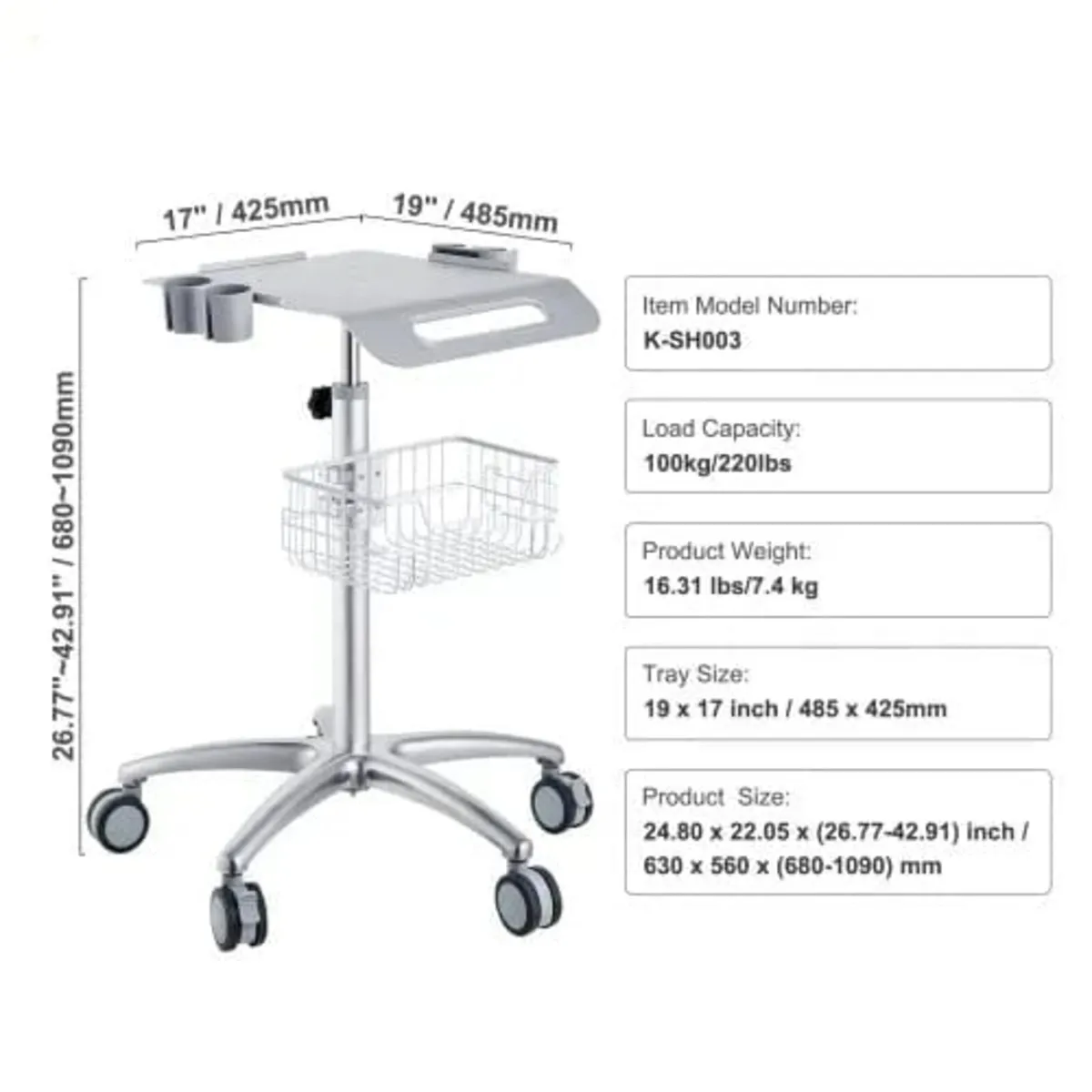 Medical Cart, Salon Cart with Wheels, Mobile Troll - Image 4