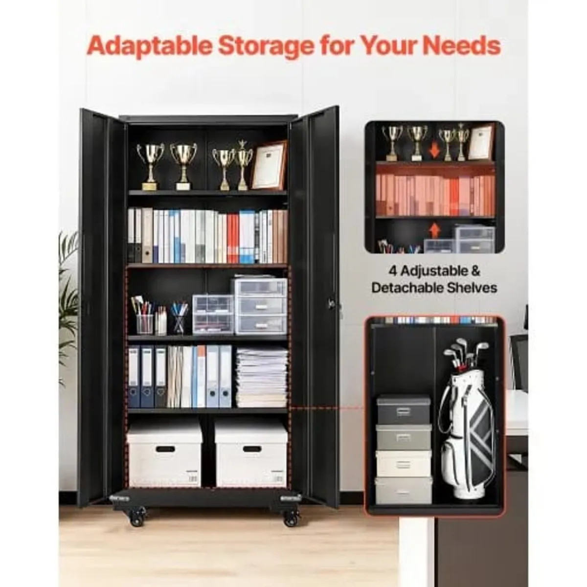 Metal Storage Cabinet, 184.5 cm Rolling Steel Gara - Image 2