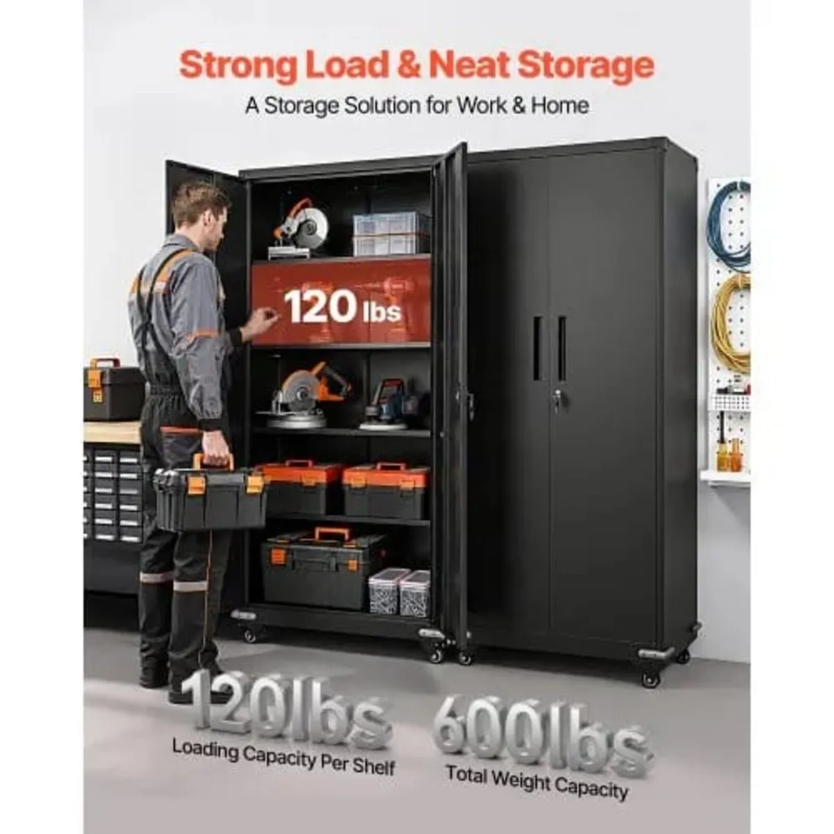 Metal Storage Cabinet, 184.5 cm Rolling Steel Gara - Image 3