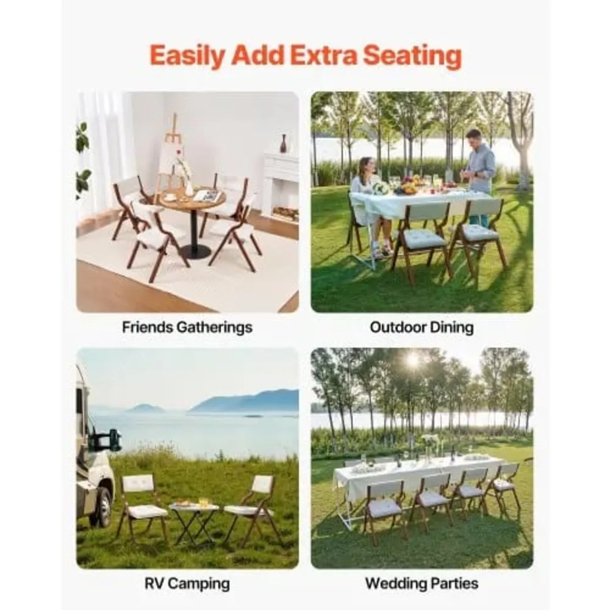 Wooden Folding Chairs with Cushion, Set of 2, Port - Image 2