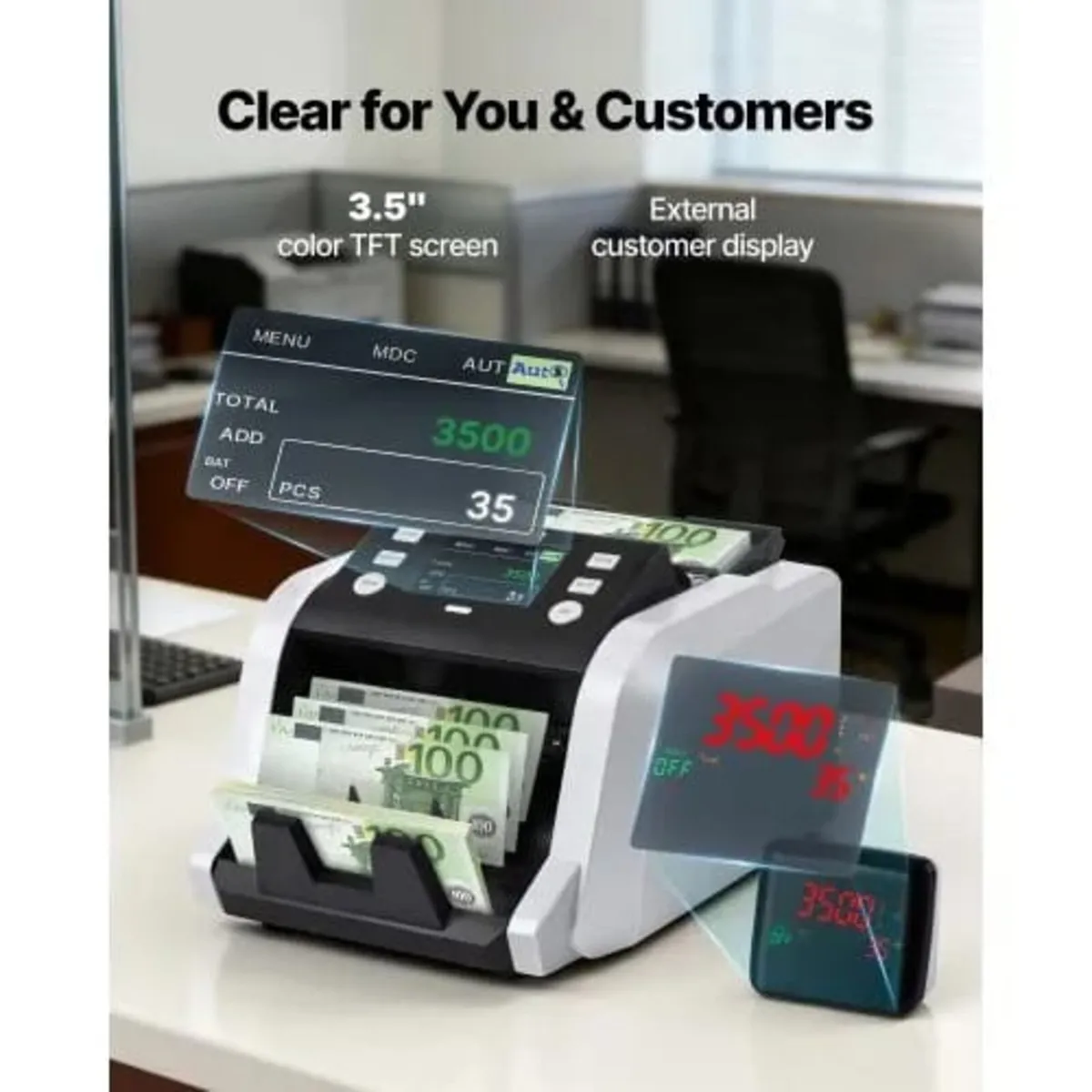 Money Counter Machine, 1200 Notes/Minute, Cash Cou - Image 2