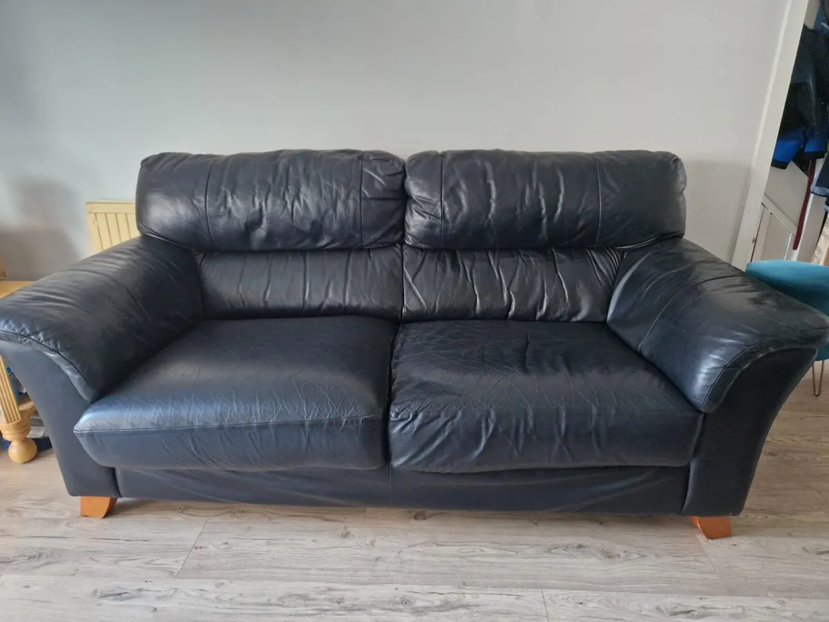3 & 2 Black Leather Sofa - Image 2